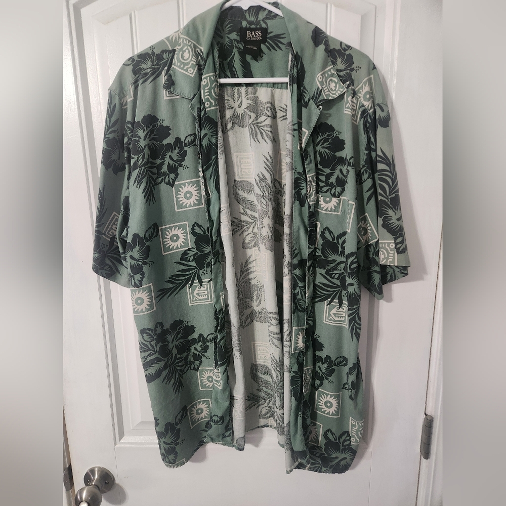 Bass Green Floral Men's Shirt 100% Silk